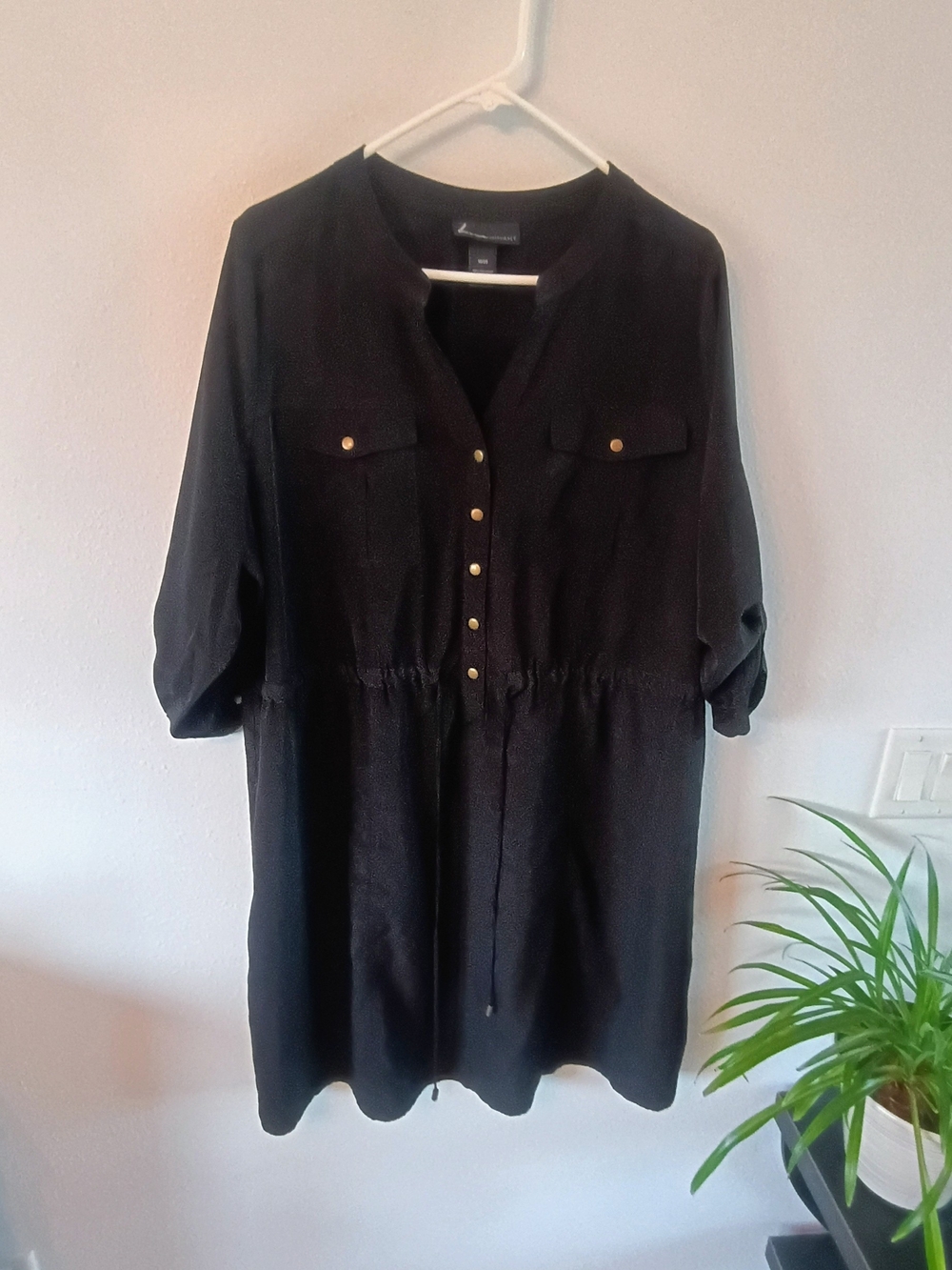 Lane Bryant Black Utility Shirt Dress 18/20 Plus Size Drawstring Gold Buttons